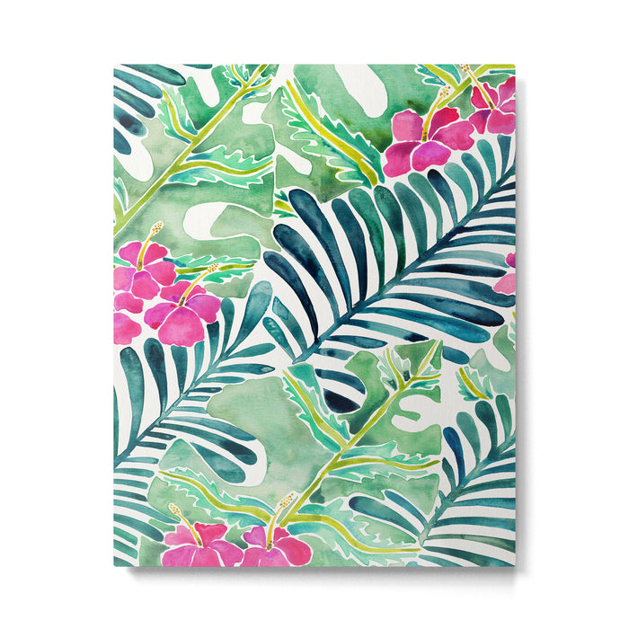 Lush Tropical Fronds & Hibiscus Metal Print Gallery Image 1