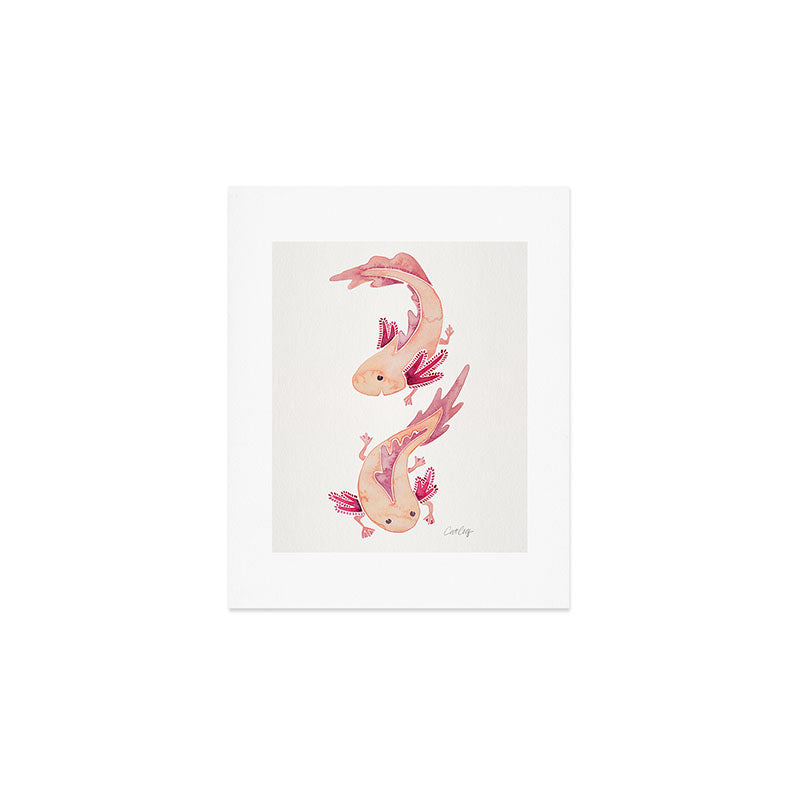 Mexican Axolotls Watercolor Art Print