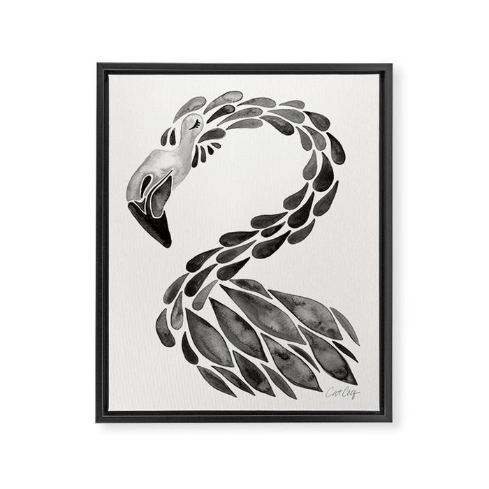 Miami Flamingo - Black Ink Framed Canvas Print Gallery Image 1