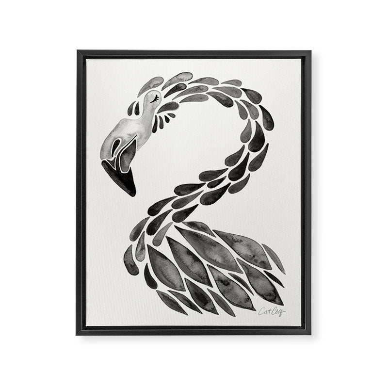 Miami Flamingo - Black Ink Framed Canvas Print Gallery Image 8