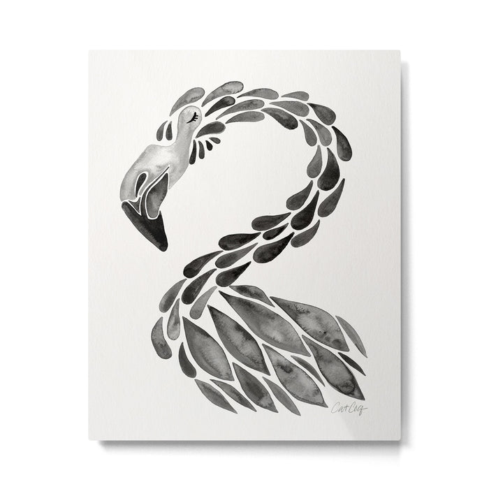 Miami Flamingo - Black Ink Metal Print Gallery Image 1