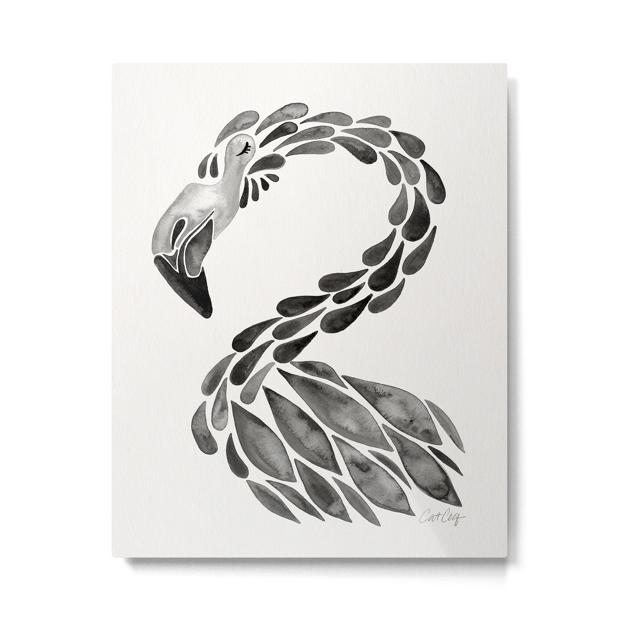 Miami Flamingo - Black Ink Metal Print Gallery Image 6