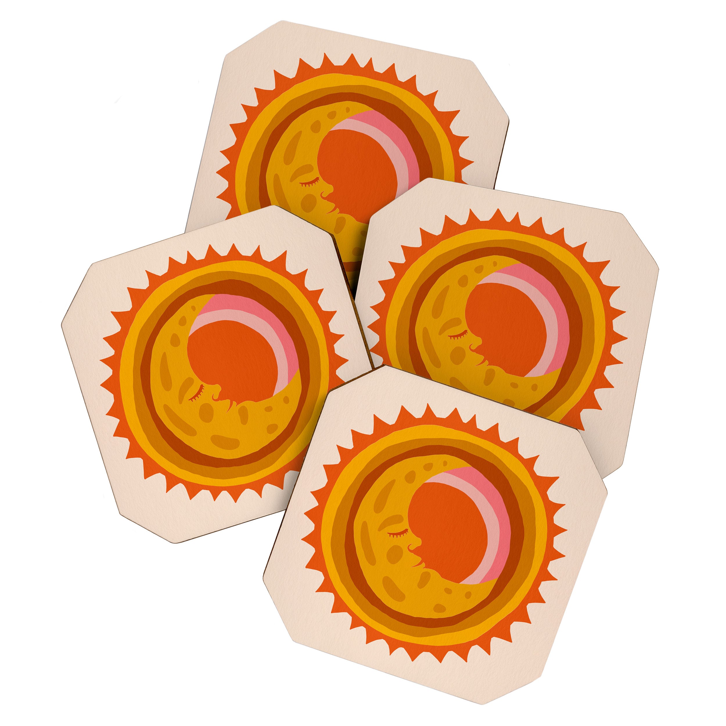 Moon Glow - Retro Ochre Coaster Gallery Image 1