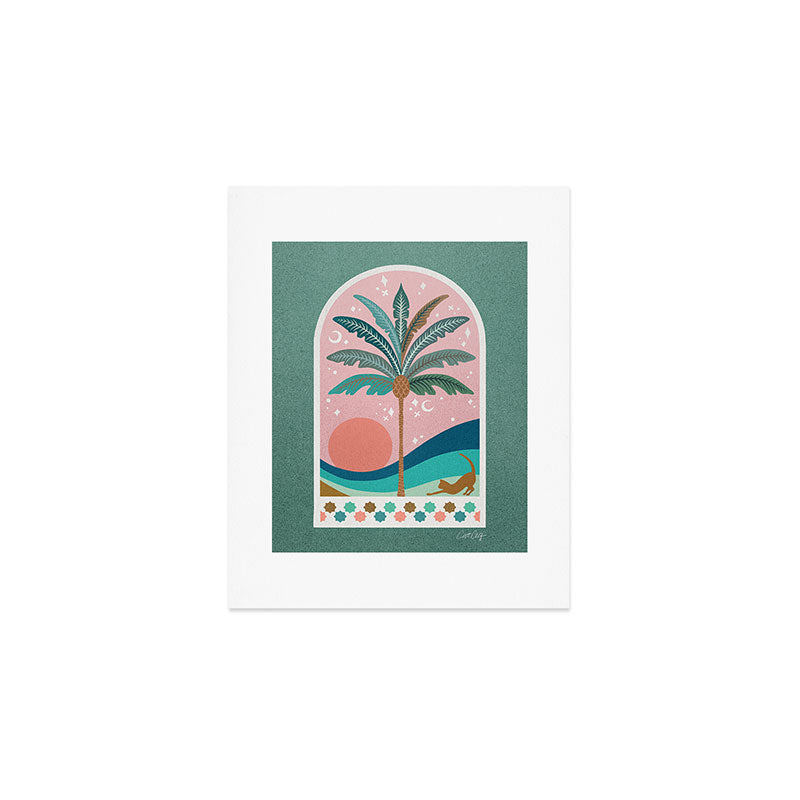 Moorish Framed Palm Tree - Mint & Blush Art Print Gallery Image 1