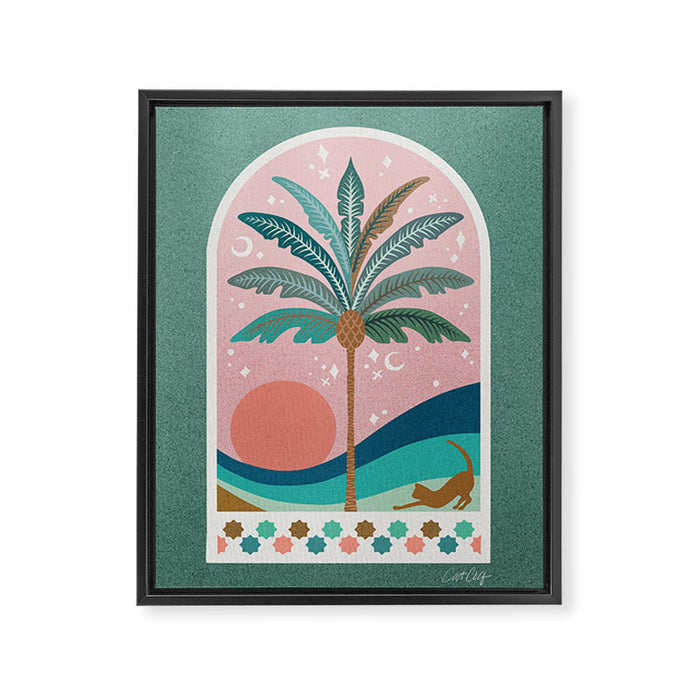 Moorish Framed Palm Tree - Mint & Blush Framed Canvas Print Gallery Image 1