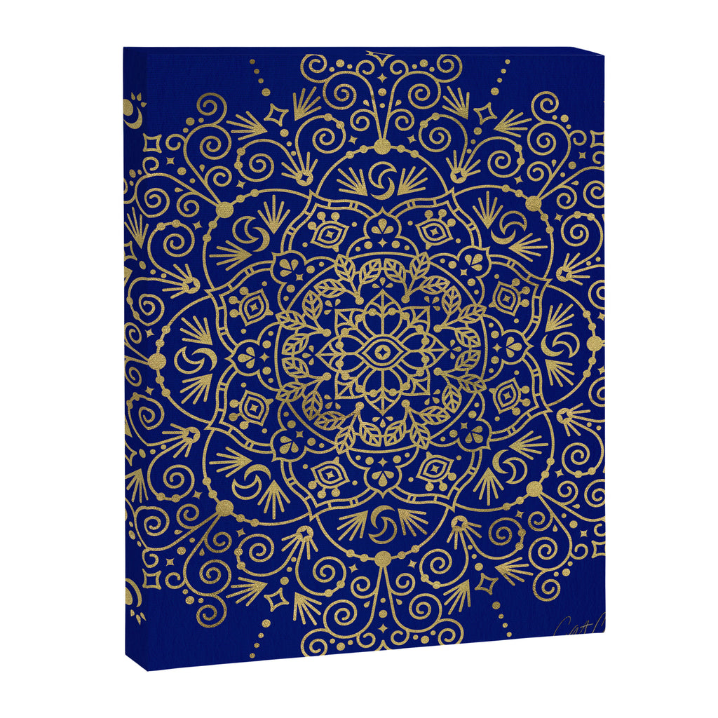 Moroccan Mandala - Gold Ink on Navy Canvas Print Gallery Image 8