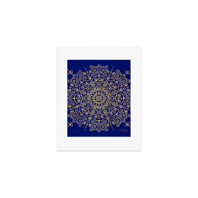 Moroccan Mandala - Gold Ink on Navy Art Print Gallery Image 1