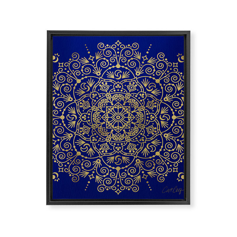 Moroccan Mandala - Gold Ink on Navy Framed Canvas Print Gallery Image 8