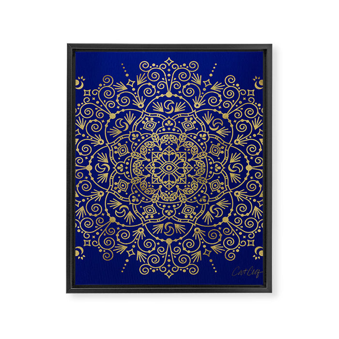 Moroccan Mandala - Gold Ink on Navy Framed Canvas Print Gallery Image 1