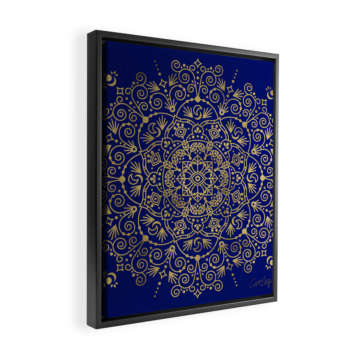 Moroccan Mandala - Gold Ink on Navy Framed Canvas Print Gallery Image 2