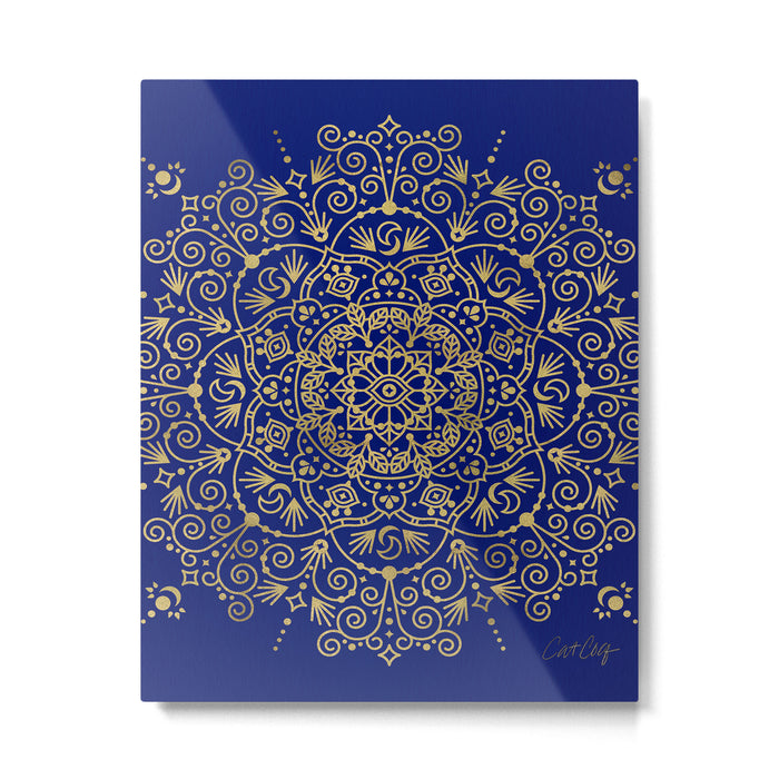Moroccan Mandala - Gold Ink on Navy Metal Print Gallery Image 1