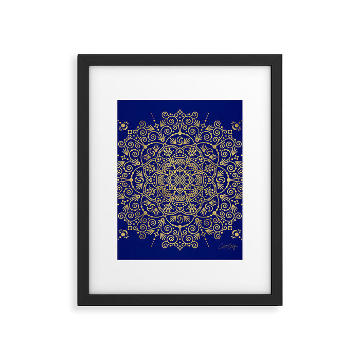 Moroccan Mandala - Gold Ink on Navy Framed Art Print Gallery Image 1