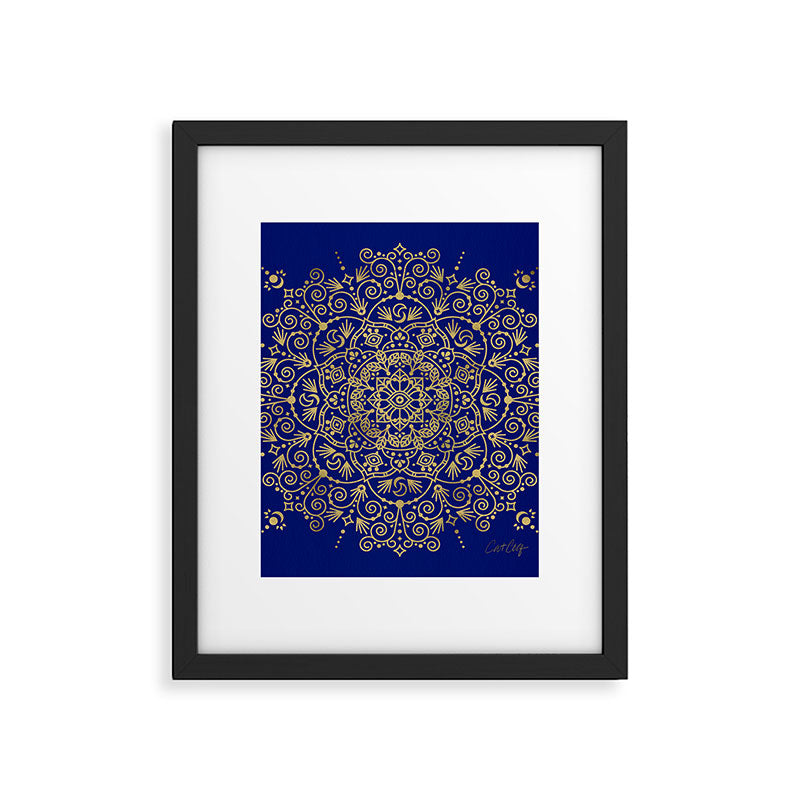 Moroccan Mandala - Gold Ink on Navy Framed Art Print Gallery Image 6