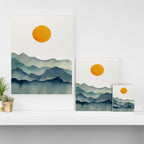 Mountain Range Silhouette - Blue & Yellow Canvas Print Gallery Image 3
