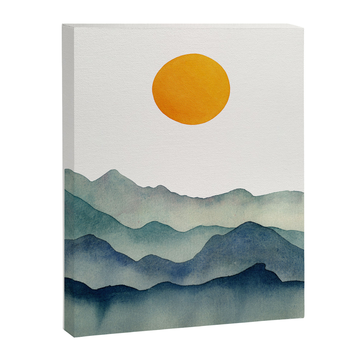 Mountain Range Silhouette - Blue & Yellow Canvas Print Gallery Image 8