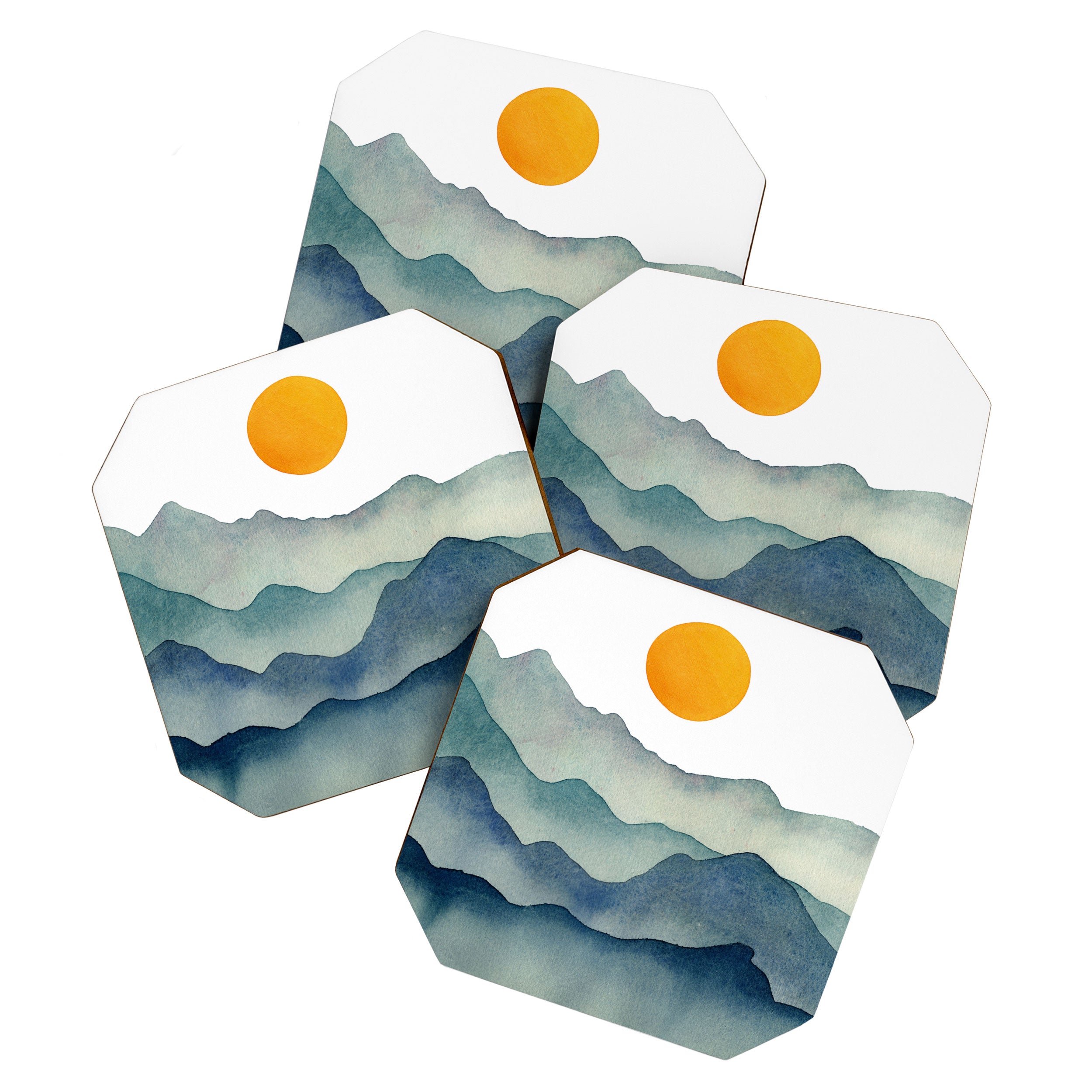 Mountain Range Silhouette - Blue & Yellow Coaster Gallery Image 1