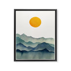 Mountain Range Silhouette - Blue & Yellow Framed Canvas Print Gallery Image 8