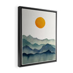 Mountain Range Silhouette - Blue & Yellow Framed Canvas Print Gallery Image 2