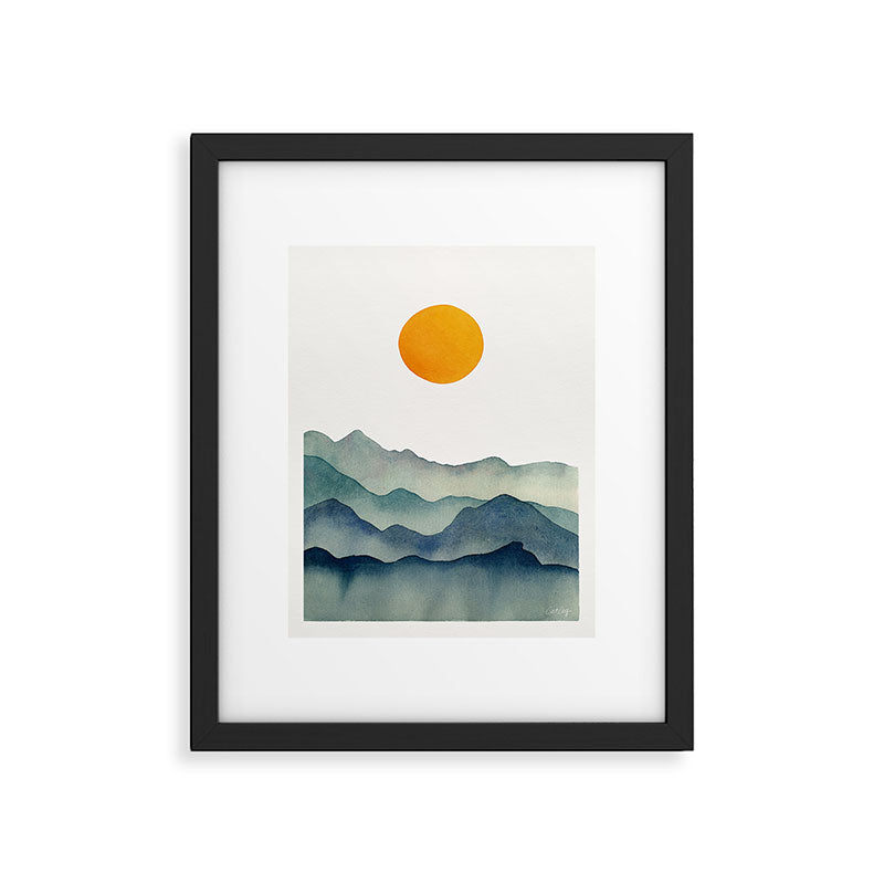 Mountain Range Silhouette - Blue & Yellow Framed Art Print Gallery Image 4