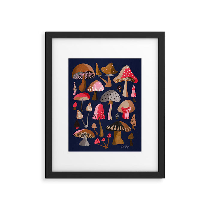 Mushroom Collection - Navy Framed Art Print Gallery Image 1