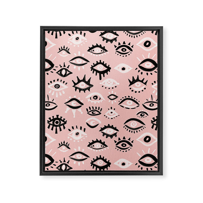 Mystic Eyes - Blush & Black Palette Framed Canvas Print Gallery Image 1