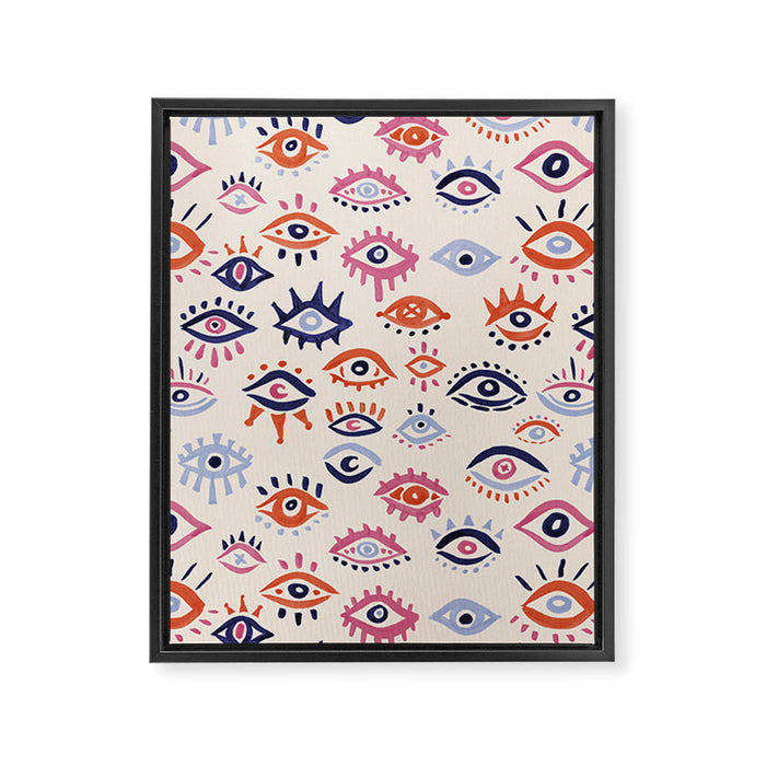 Mystic Eyes - Coral & Navy Framed Canvas Print Gallery Image 1