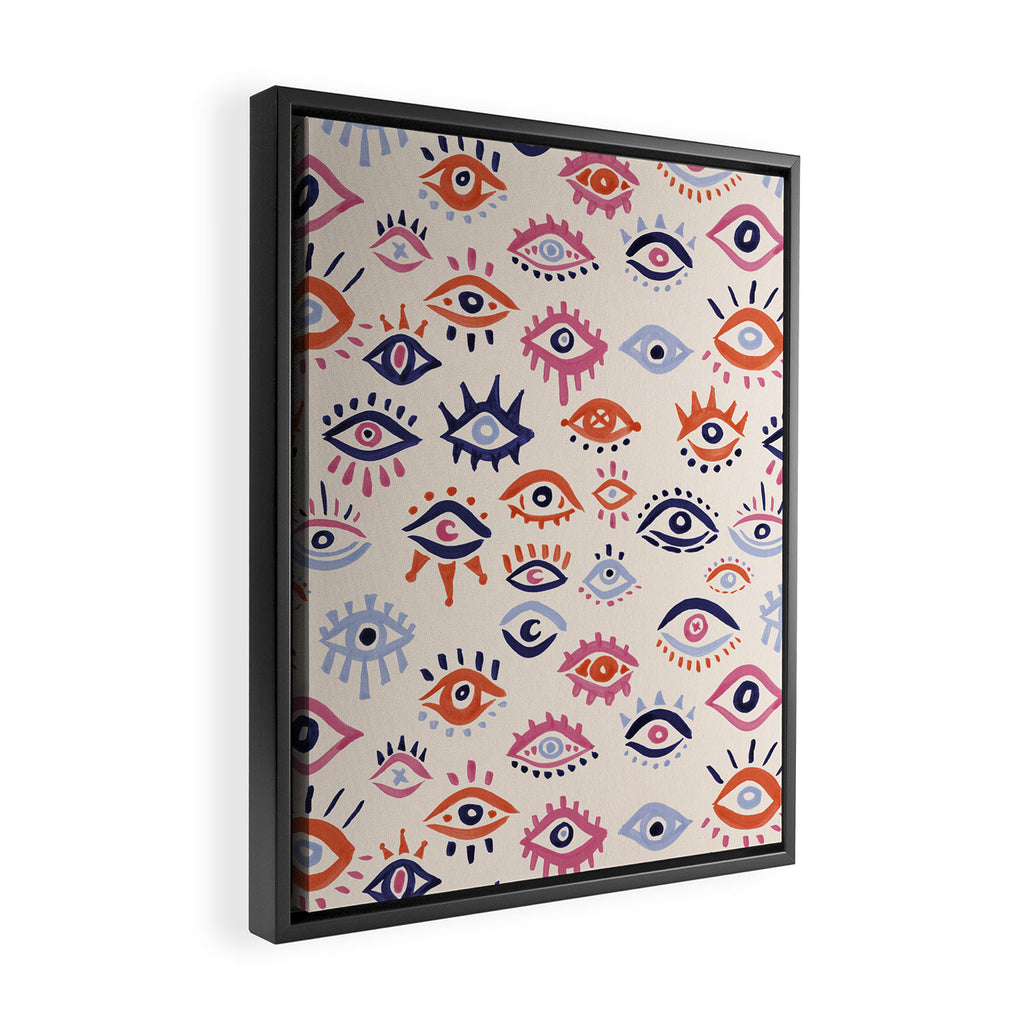 Mystic Eyes - Coral & Navy Framed Canvas Print Gallery Image 2