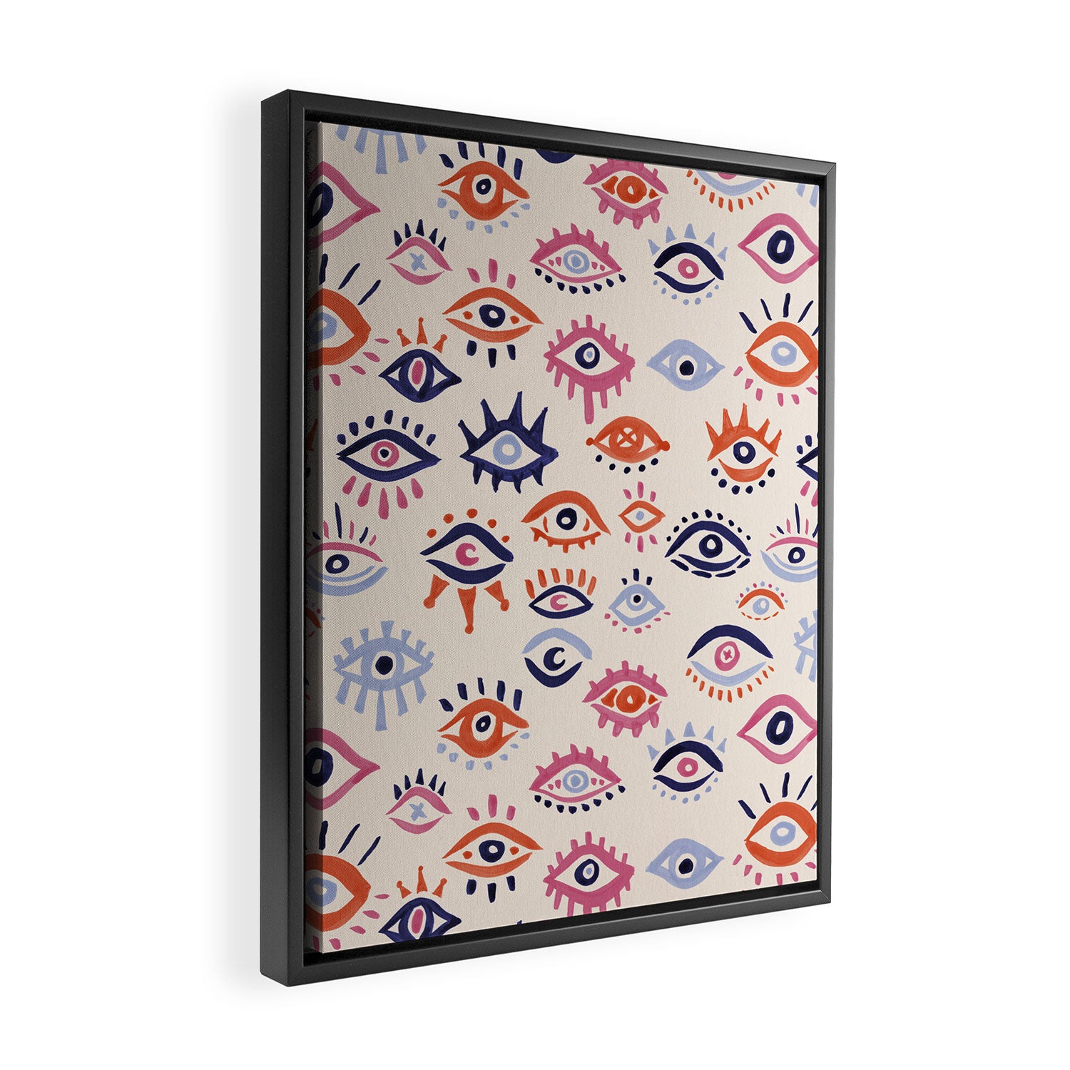 Mystic Eyes - Coral & Navy Framed Canvas Print Gallery Image 2