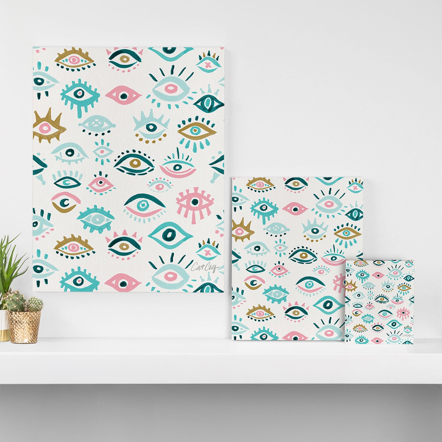 Mystic Eyes - Turquoise & Pink Canvas Print Gallery Image 3