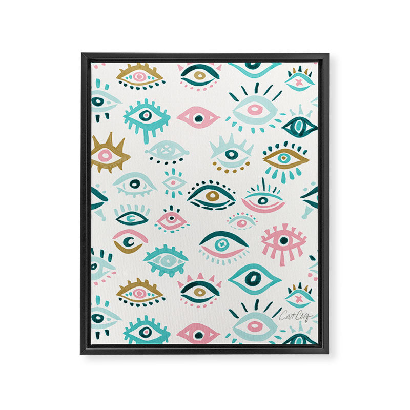 Mystic Eyes - Turquoise & Pink Framed Canvas Print Gallery Image 8