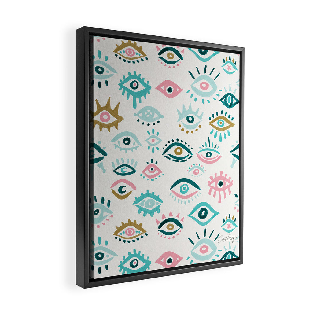 Mystic Eyes - Turquoise & Pink Framed Canvas Print Gallery Image 2