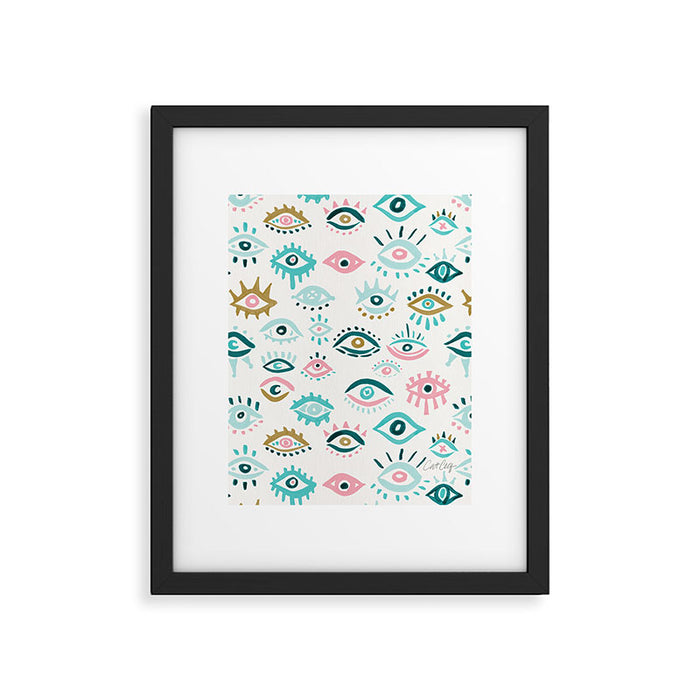 Mystic Eyes - Turquoise & Pink Framed Art Print Gallery Image 1