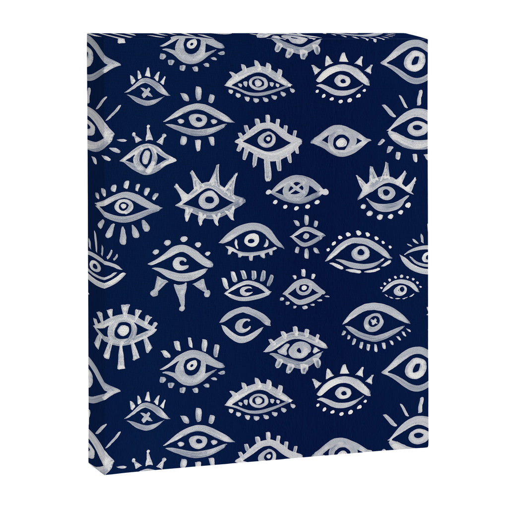 Mystic Eyes - White on Navy Canvas Print Gallery Image 8