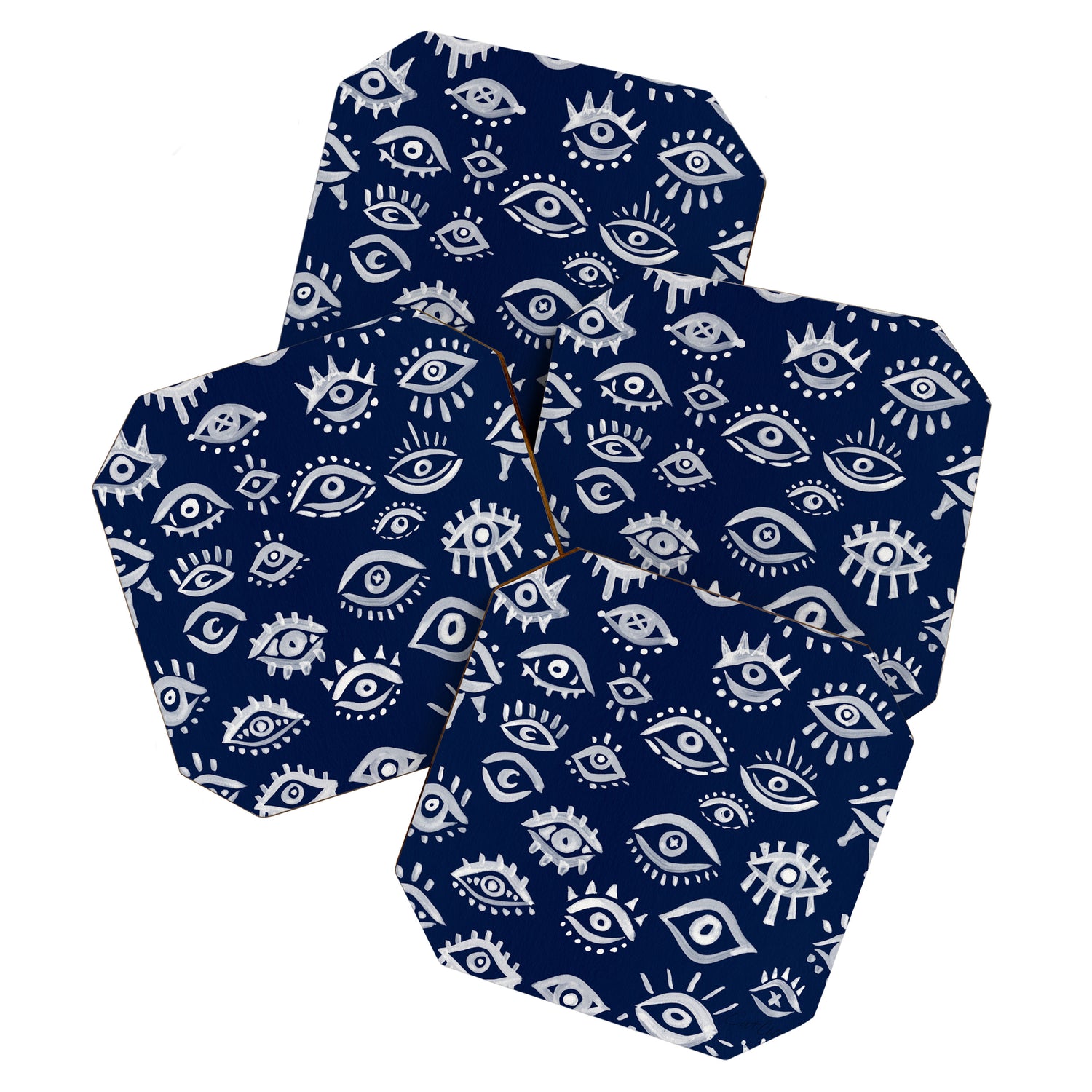 Mystic Eyes - White on Navy Coaster Gallery Image 1