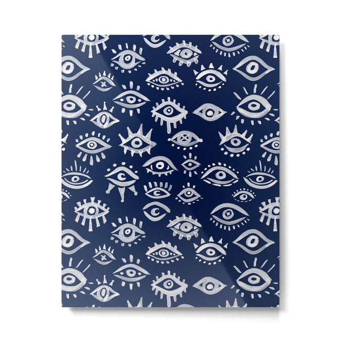 Mystic Eyes - White on Navy Metal Print Gallery Image 1