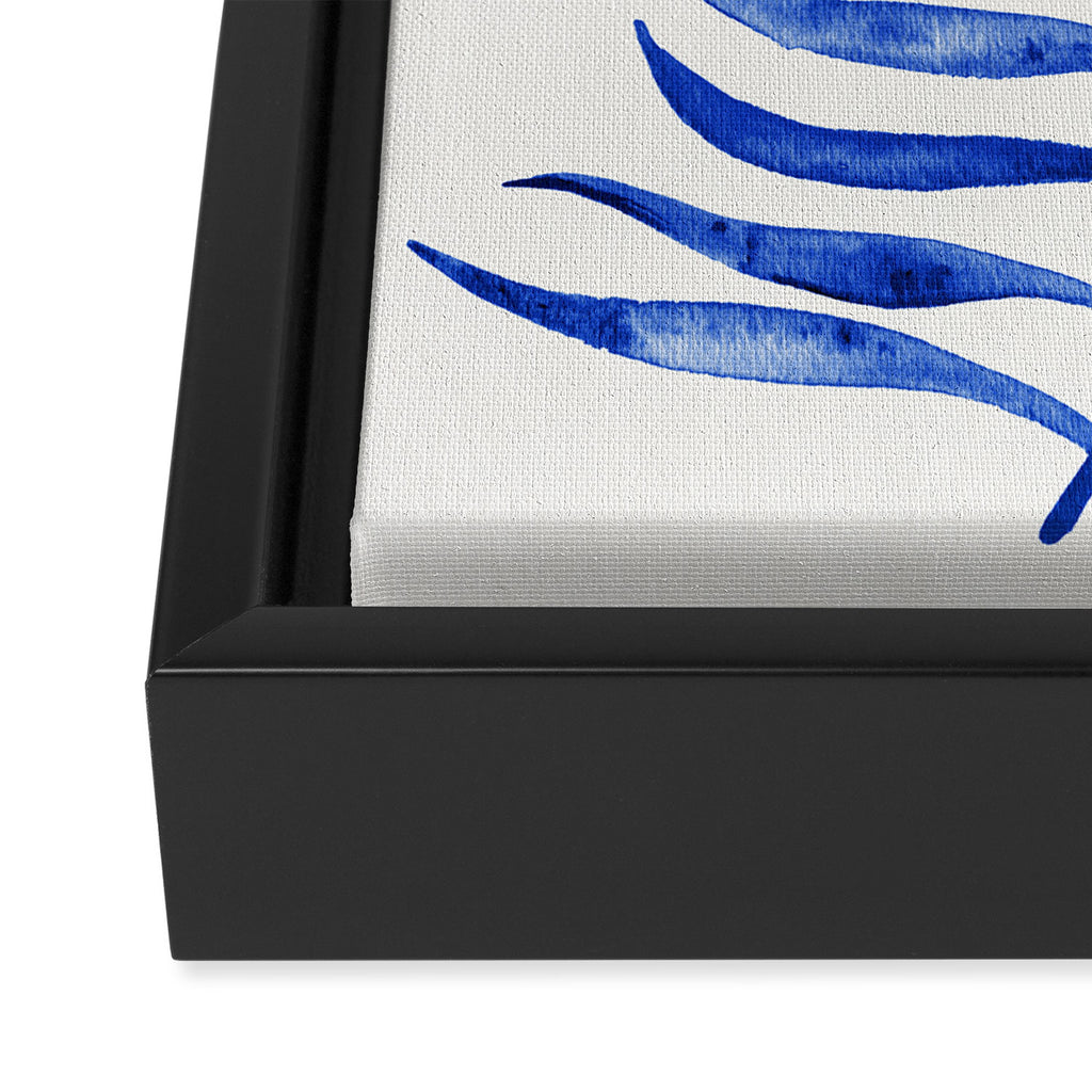 Navy Palm Leaf Framed Canvas Print Gallery Image 3