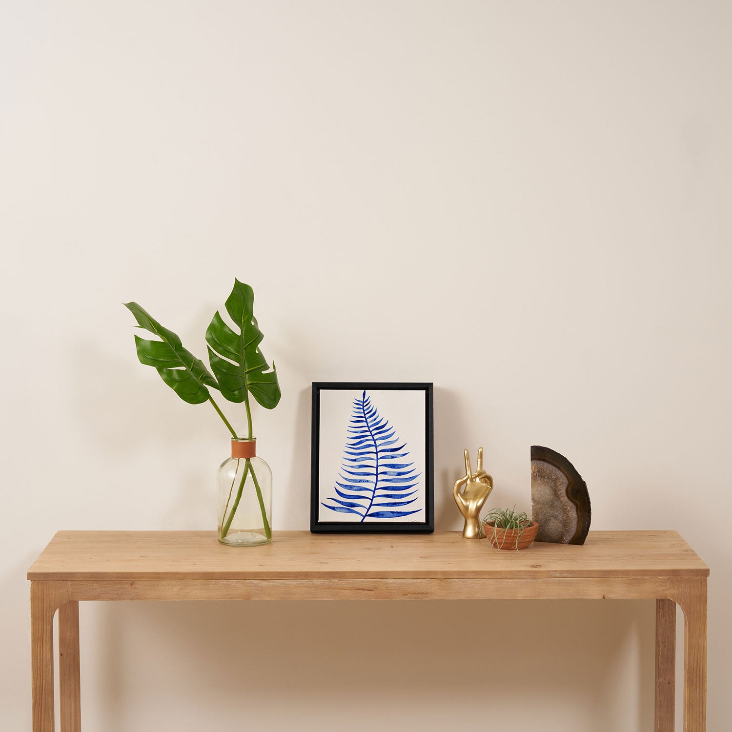 Navy Palm Leaf Framed Canvas Print Gallery Image 4