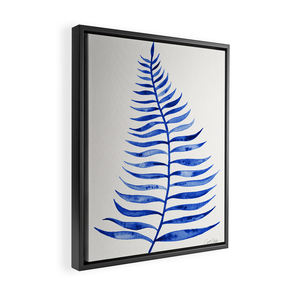 Navy Palm Leaf Framed Canvas Print Gallery Image 2