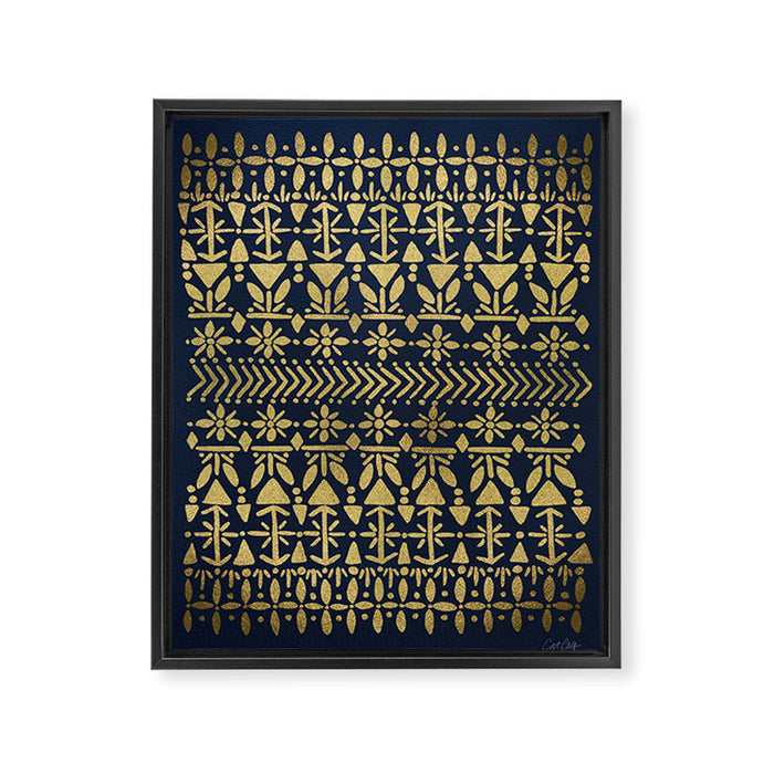 Norwegian Pattern - Gold on Navy Framed Canvas Print Gallery Image 1