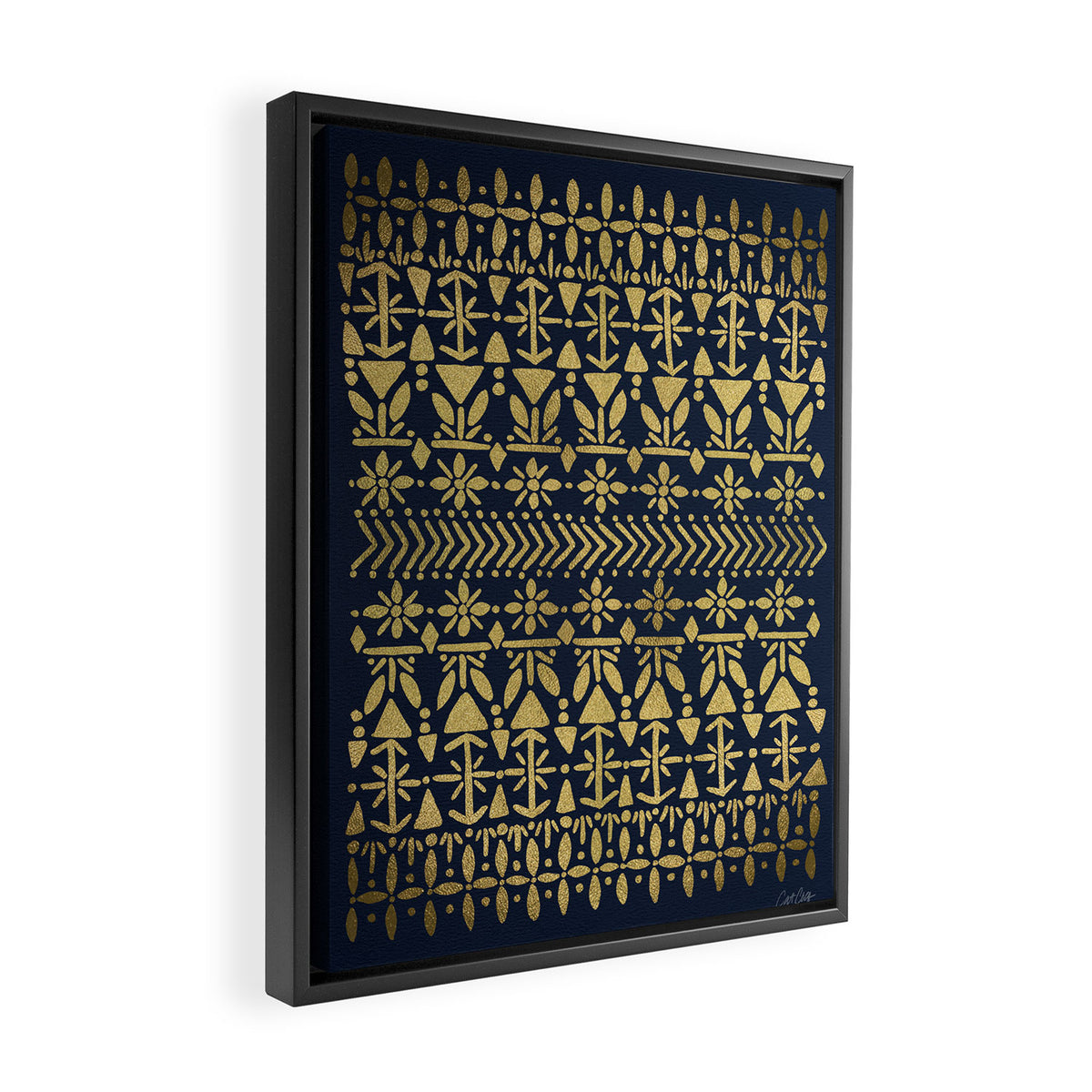 Norwegian Pattern - Gold on Navy Framed Canvas Print Gallery Image 2