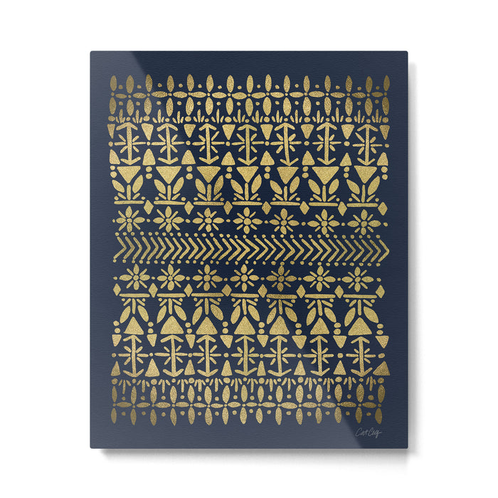 Norwegian Pattern - Gold on Navy Metal Print Gallery Image 1