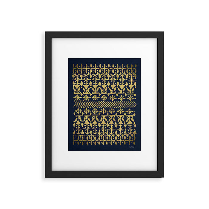 Norwegian Pattern - Gold on Navy Framed Art Print Gallery Image 1
