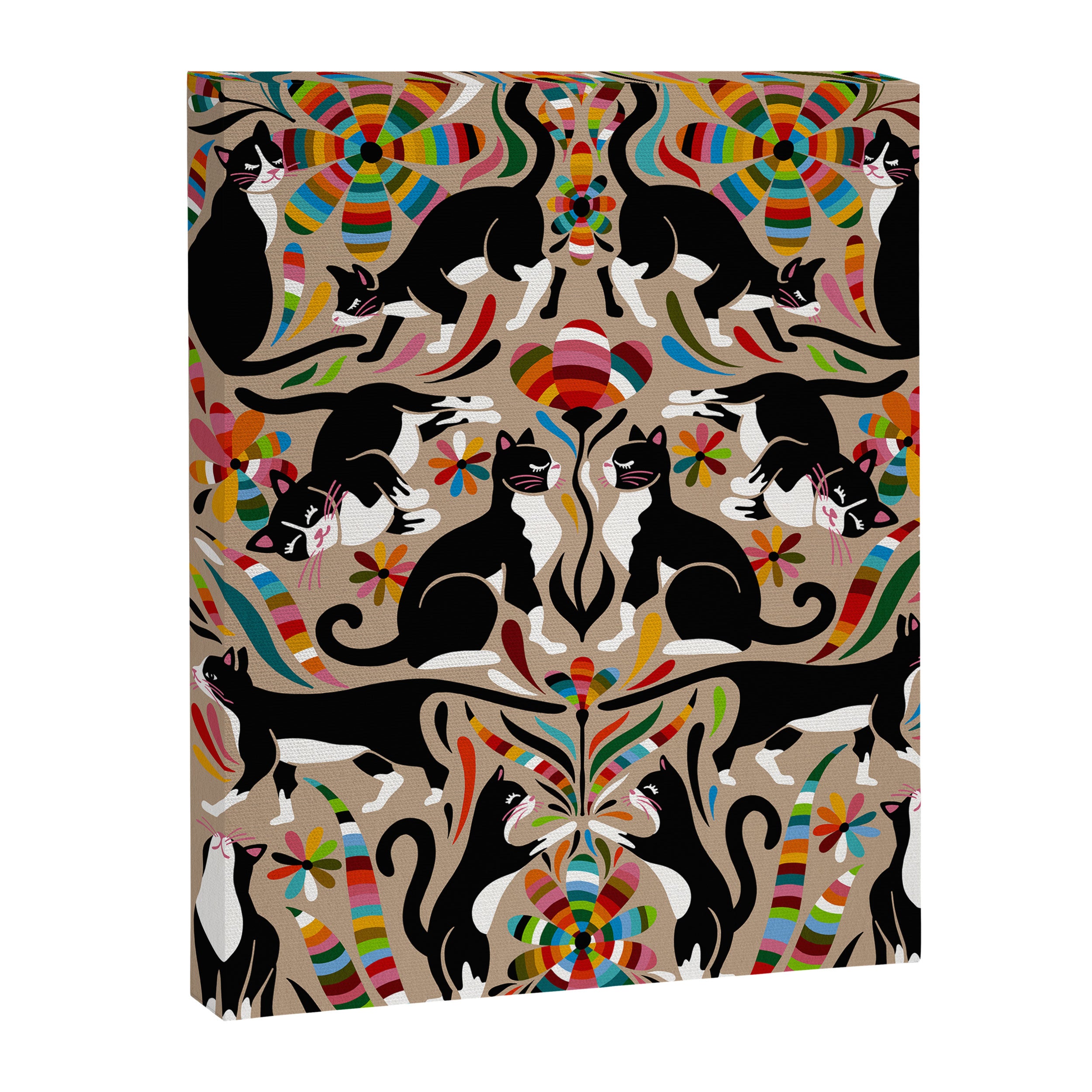 Otomi Cats - Rainbow & Tan Canvas Print Gallery Image 8
