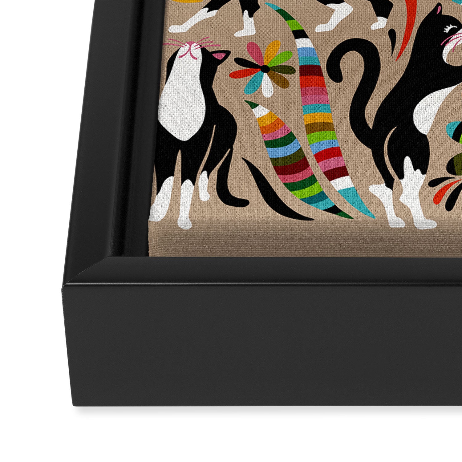 Otomi Cats - Rainbow & Tan Framed Canvas Print Gallery Image 3