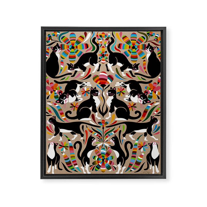 Otomi Cats - Rainbow & Tan Framed Canvas Print Gallery Image 1