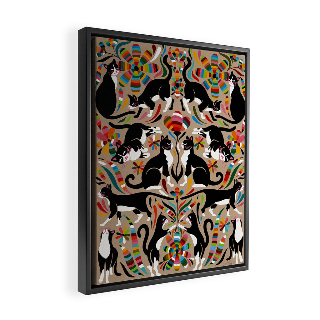 Otomi Cats - Rainbow & Tan Framed Canvas Print Gallery Image 2