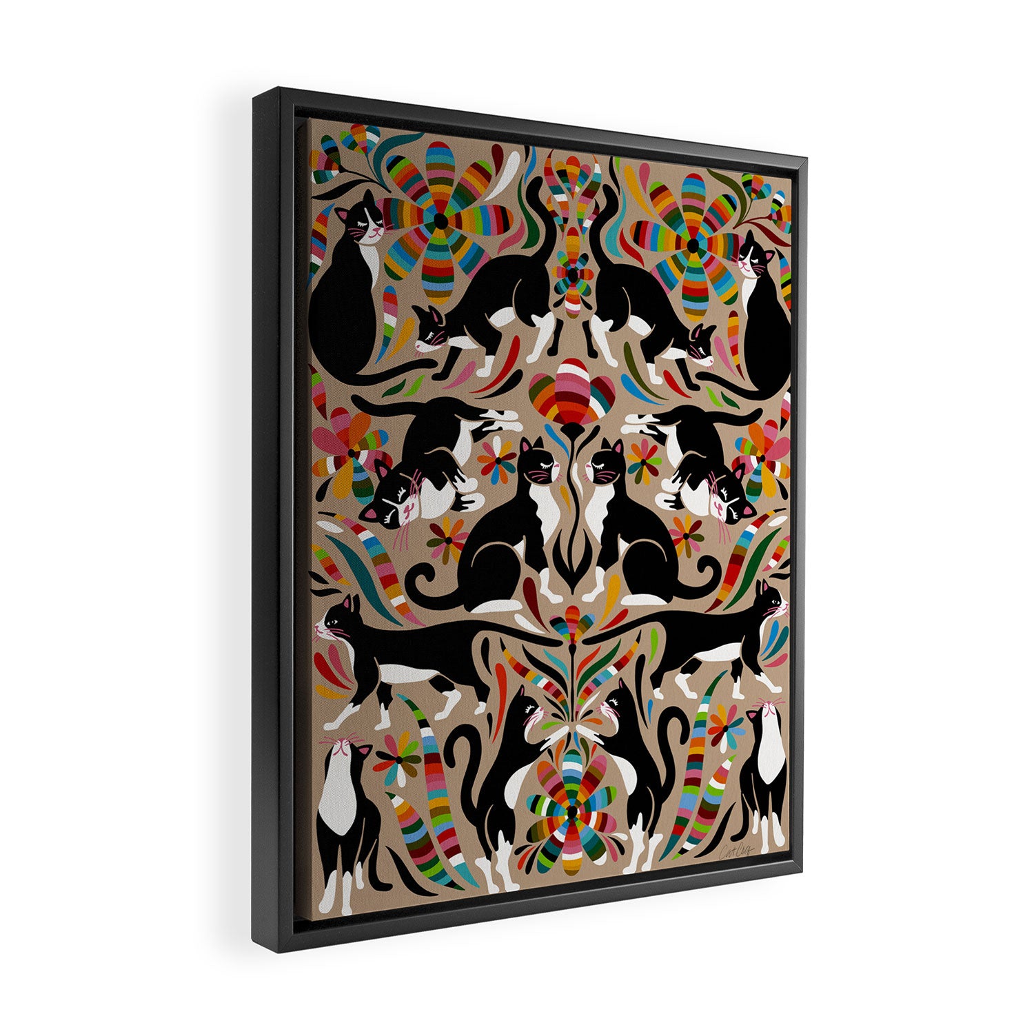 Otomi Cats - Rainbow & Tan Framed Canvas Print Gallery Image 2