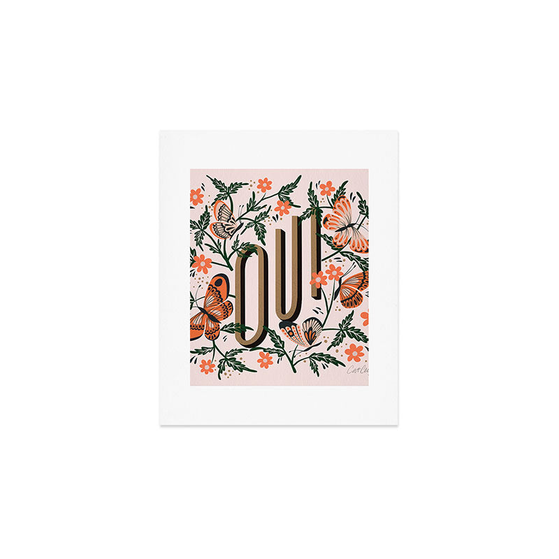 Oui Butterflies - Coral & Green Art Print Gallery Image 1