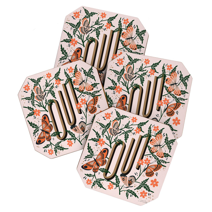 Oui Butterflies - Coral & Green Coaster Gallery Image 1