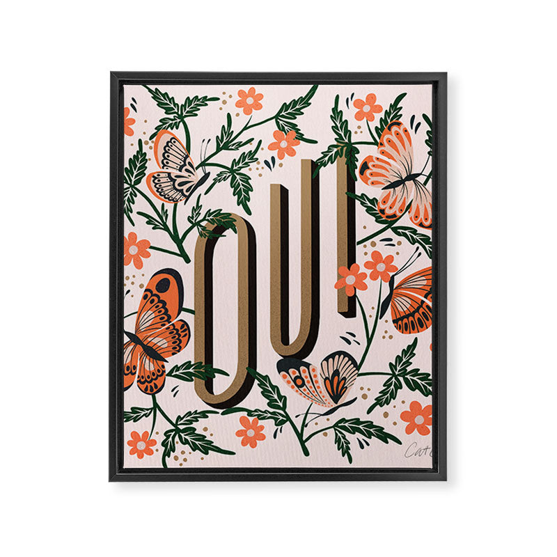 Oui Butterflies - Coral & Green Framed Canvas Print Gallery Image 8